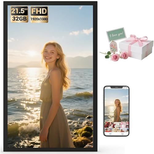 TEKXDD 21.5 Large Digital Photo Frame WiFi, 32GB 1920x1080 IPS FHD 1080P, Auto Rotate, Share Photo Video via App Email, Free Cloud Storage, Wall Mounted, Gift for Grandparents Father Mother