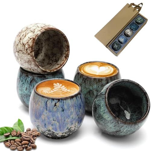 DBAATTZ Juego de Tazas de Café Espresso, 5 Piezas de Cerámica, Tazas de Espresso de 100 ml, Juego de Tazas de Cerámica Gruesa, Sin Asa, Pequeña Taza de Té, para Espresso, Moca, Macchiato