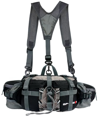 Sac Banane avec Porte-Bouteille d'eau, Sac Banane de randonnée étanche 2 en 1 avec Bretelles Simples/Doubles, de Ceinture Lombaire pour la randonnée, la Marche, la Course à Pied (Noir)