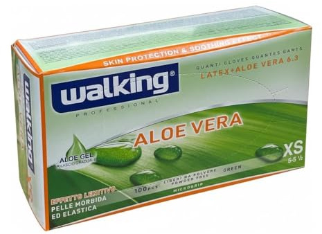 Generico 300 O 1000 GUANTI in lattice WALKING con ALOE VERA - 6.3 gr - VARIE TAGLIA IN OFFERTA - esaminazione, esplorazione, medicazione e laboratorio (100 guanti XS)