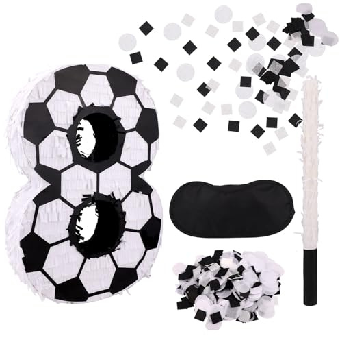 Juego de Piñatas con Temática de Fútbol, Número 8 con Palo Venda para los Ojos y Confeti Suministros Fiestas Deportivas para Niños Decoración Cumpleaños Juegos Fiesta