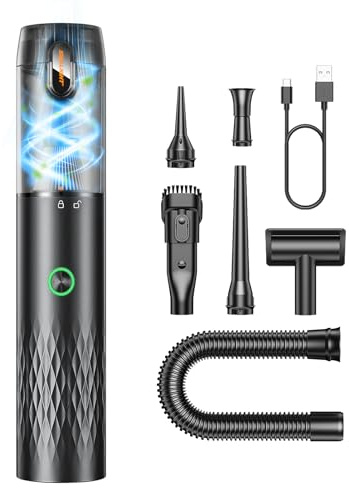 SEALIGHT Aspirador de Mano, 29000Pa Aspiradora sin Cable Coche, Descarga de Polvo con un Solo Toque, Motor Sin Escobillas. Función 4 en 1 Aspirador Coche, 3 Niveles para Pelo de Mascotas