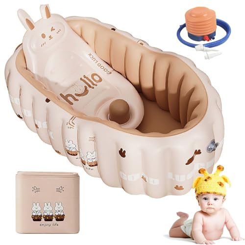 Aufblasbare Babybadewanne mit Rückenlehne 90 x 58 x 34 cm Rutschfeste Duschwanne mit Sitz und Luftpolster Tragbare Babybadewanne für Kinder & Kleinkinder, inkl, Luftpumpe ideal für Reisen & Zuhause