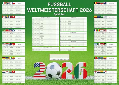 Empireposter Calendrier de la Coupe du Monde de Football 2026 en Grand Format 100x140 cm – Programme avec 48 équipes, 16e de finale – Affiche Calendrier de la Coupe du Monde de Football