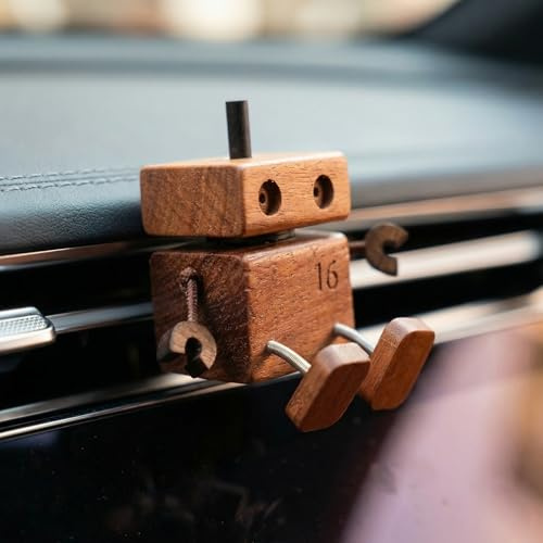 Ambientador de Coche Muñeco de Madera Oscilante con 3 Aromas (Lavanda/Healtonn/Jazmín), Difusor de Fragancia para Auto, Figura de Madera Hecha a Mano, Adorno Oscilante para Coche - Nogal