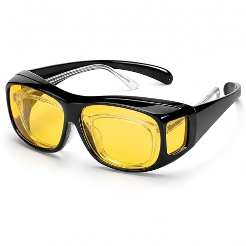 YUNSHU Night Driving Glasses, Anti Glare Yellow Glasses, HD Yellow Tinted Lens Night Vision Glasses, Wrap Around Lightweight Eyewear for Men Women Night Driving