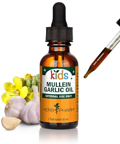 Herb Pharm Kids Mullein Garlic Ear Oil: Alcohol-Free Herbal Ally for Kids, Made with Certified Organic Mullein, Certified Organic Garlic, & USDA Organic Calendula, Topical Use Only, for Children, 1 oz