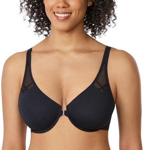 Delimira Women's Front Fastening Bras Underwire Unlined Racerback Plus Size Bra Black 36E