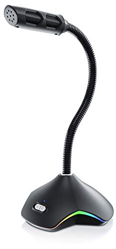 CSL - USB PC Mikrofon RGB – Tischmikrofon Standmikrofon – einstellbare Lautstärke – hohe Klangqualität – für Gaming Podcast YouTube- Plug & Play - Stummschaltung – RGB LEDs - Desktop Microphone