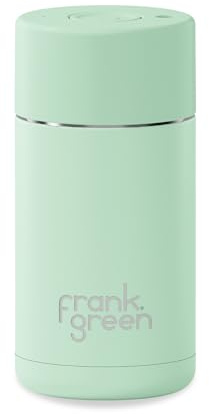 frank green Insulated Travel Mug for Cold Or Hot Drinks - 355ml/12oz Reusable Coffee Cup with Push-Button Lid, Ceramic Lined, Triple Wall Vacuum - Mint Gelato Green