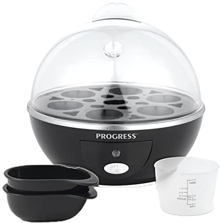 Progress EK2783P Electric Egg Boiler – Egg Cooker/Poacher/Steamer, For Soft, Medium or Hard-Boiled Eggs, Energy Efficient, Rack Holds Up To 6 Eggs, Includes Poaching Trays, Auto Shut Off, 430W