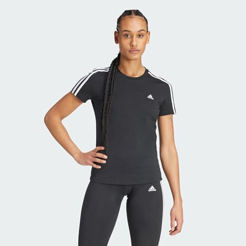 adidas Women's Essentials 3-Stripes Tee, Black / White, L