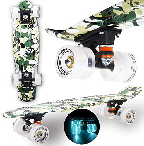 WeLLIFE Skateboard Mini Cruiser RGX Tavola Skate 22” 56cm per Giovani Ragazzi Adulti, Ruote Luminose PU 78A con Luci Flash LED Cuscinetti ABEC-7RS (Military)