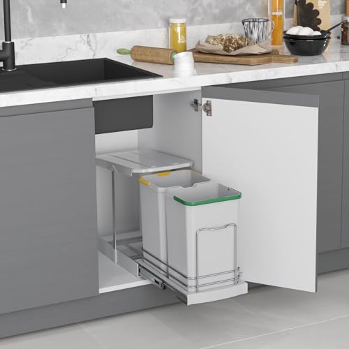 FittingsCo Pull Out Under Sink Waste Bin, 12L + 12L Capacity, (Light Grey)