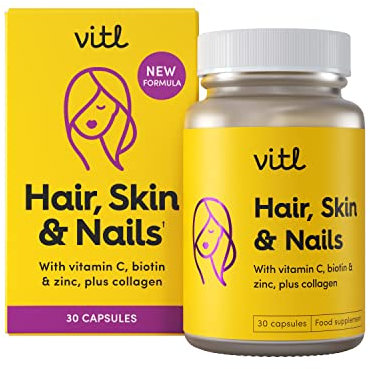 VITL Hair, Skin & Nails + Collagen, A dose of Classic Complexion Heroes Such as Collagen, Vitamin E, Biotin and Zinc | 30 Capsules