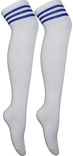 Cherry-on-Top Knee Thigh High Sock Cheerleader Pub Golf Fancy Dress Stripe Socks White/Blue Stripe Pair Regular