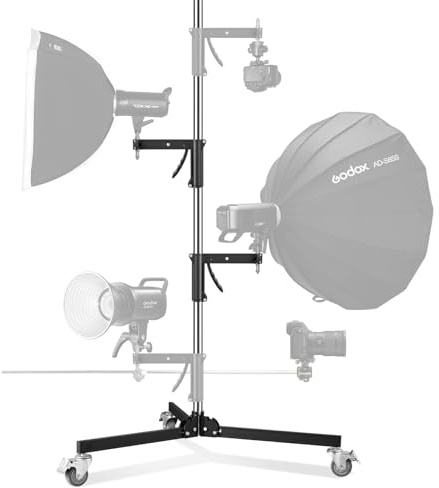 SUPON M20 Steel Wheeled Pistol Grip Heavy Duty Light Stand for Photography with Sliding Arm and Chrome-Plated Column Stand, Max. Height 6.5' Max. Load 22 Lbs, Ideal for Light Stand Photography