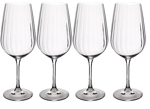 MIKASA Treviso Red Wine Glasses, Set of 4 Ridged Crystal Glasses, 600ml Stemmed Wine Glass Set, Elegant Glassware for Weddings, Parties, Celebrations, Drinkware Gift Set