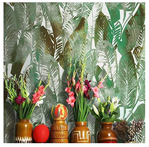 Papel Pintado Pared,Papel Pintado fondo nórdico tropical plátano hoja de la selva Naturaleza vinilo papel pintado pared del PVC del papel de empapelar floral, azul, verde, impermeable ( Color : GC0040