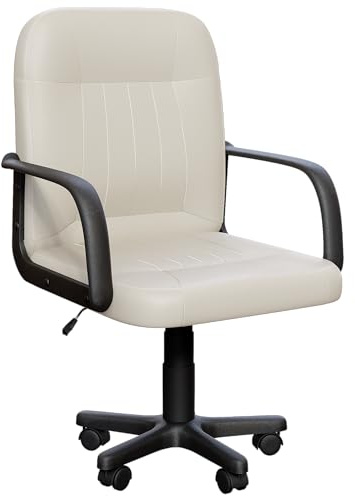 Vida Designs Morton Office Chair Leather Adjustable Height Executive Desk Chair With Arms And Wheels For Home Work And Study (Beige) (UKFR Certified)