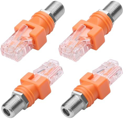 CERRXIAN F to RJ45 Converter Adapter 4 Pack R-F Female to RJ45 Male Ethernet Coaxial Coupler Coax Adapters for Line Tester (Orange)
