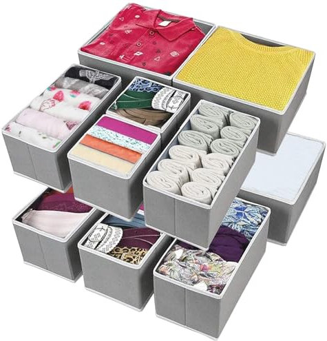 12Pcs Organizer Cassetti Pieghevoli, Divisori Stoccaggio Armadio Interno,Separatori Organizzatore Abiti,Scatole Portaoggetti Guardaroba per Calze,Biancheria Intima, Fazzoletti,Cravatte,Cinture,Sciarpe