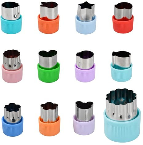 12 Stück Kinder-Brot- und Gemüse-Ausstechformen mit Schutzgriff, Ausstechform aus Edelstahl, Tier-Sternform, Herausnehmbarer Ausstecher, Geeignet für Kinder, Kekse backen, Kuchen-Sushi dekorieren