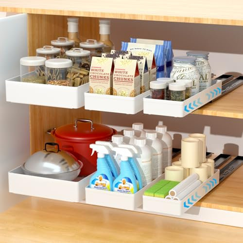Purpledi Teleskopschublade 3PCS, Ausziehbare Schublade Küche, Ausziehbarer Schrank Organizer, Teleskopschublade Nachrüsten für für Küche Pantry Organisation Einstellbare （Weiß）