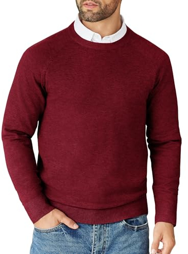 COOFANDY Men's Jumper Crew Neck Sweater Knitted Casual Jumpers Wine Red XXL