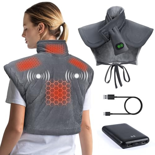 Arlierss Manta Electrica Espalda y Cuello con Batería de 10000mAh, Almohadilla Térmica Eléctrica con 3 Niveles de Temperatura & 3 Modos de Masaje, Esterilla Electrica con Apagado Automático