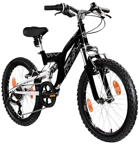 Galano FS180 Kinder Fahrrad ab 6 Jahre Mountainbike Fully ab 120 cm für Mädchen und Jungen, 20 Zoll, 6 Gang Schaltung, MTB Unisex Kinderrad mit V Brakes (schwarz/grau, 31 cm)