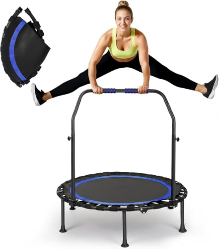 FitnessTrampoline, foldable Portable trampoline with low-noise design, Height Adjustable，stable and quiet exercise rebounder for children and adults， Load Capacity 150 kg (blue)