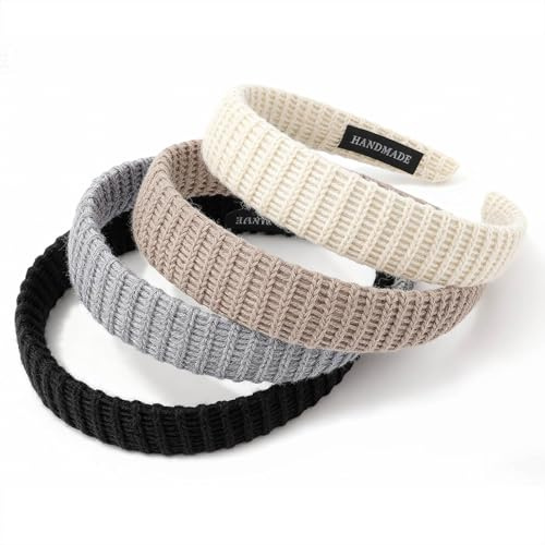 DRESHOW 4 Pièces Bandeaux pour Femmes et Filles Bandeau en Tricot Fin Mode et Mignons Couleurs Unies Non Glissant Cheveux Accessoires