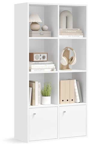 VASAGLE Bücherregal mit Türen, Standregal, 29 x 65,8 x 130 cm | Bücherschrank, DVD-Regal, für Wohnzimmer, Schlafzimmer, Kinderzimmer, Büro, Wolkenweiss, CUSTOS Kollektion LBC508WB01