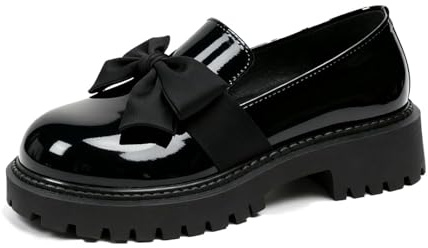 Mocasines de plataforma negra para mujer, mocasines casuales con lazo grueso, zapatos planos de ancho ancho, elegantes zapatos de vestir para negocios, Black, 36 EU