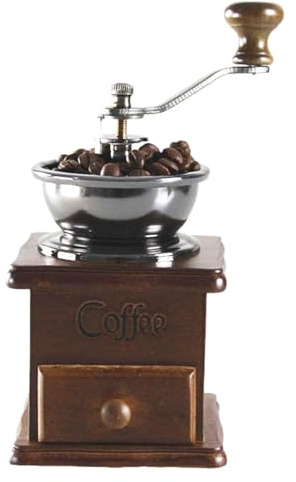 Vintage kaffekvarn – manuell kaffekvarn med ås – trä, antik vintage-keramisk handvev kaffekvarn med kaffekvarn i retrostil, roterande spannmål, handkaffekvarn