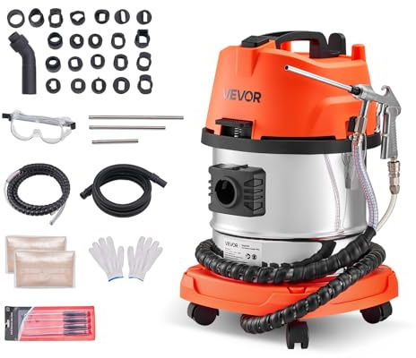 VEVOR Máquina de Chorro de Arena de Nuez 1200 W Tanque de 13 L, Máquina de Limpieza de Válvulas y Colectores de Admisión, con 2,5 kg de Cáscara de Nuez y 23 Adaptadores para Motores de Automóviles