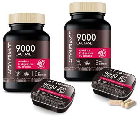 LACTOLERANCE 9000 I Pack de 360 gélules de Lactase I Traite l'intolérance au lactose sévère | Améliore la digestion du lactose | Format pocket | Prise à la demande - Protection 1h | Sans additif
