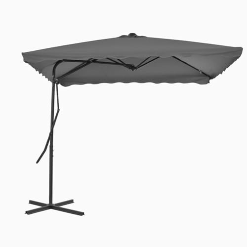 Gecheer Garden Parasol with Steel Pole, 250x250 cm Anthracite UV-Resistant Polyester Canopy, 360-Degree Rotating, Heavy-Duty Steel Ribs & Cross Base