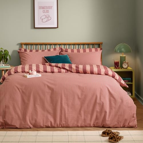 furn. The Ultimate Stripe Juego De Funda Nórdica – Ropa De Cama Reversible De Polialgodón con Rayas Estrechas Y Atrevidas (Batido De Frambuesa – King - 230x220cm)
