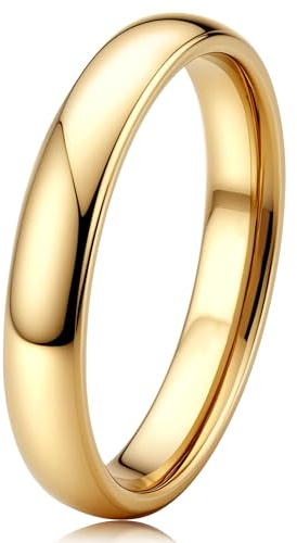 SIXDUTON Anello in Acciaio Inox Placcato Oro 14K Uomo Donna, Fedi Nuziali, Anello di Fidanzamento, Anello di Coppia Elegante per Matrimonio e Quotidiano (4mm, 10)