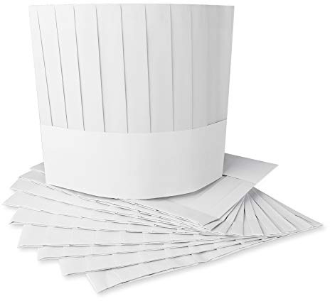 Super Z Outlet Disposable 9 Paper Chef Tall Hat Set for Home Kitchen, Food Restaurants, Classes (10 Pack) White
