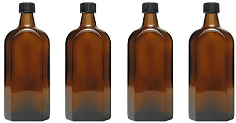 mikken - 4 Medizinflasche in Braunglas Apothekerflaschen inkl. Etiketten a 4X 500ml Schwarz