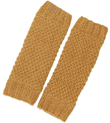 GURU SHOP Wollstulpen mit Perlmuster, Strickstulpen aus Nepal, Beinstulpen - Mustard, Herren/Damen, Synthetisch