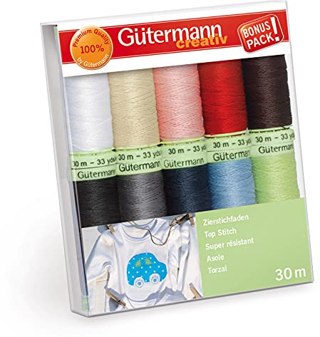 Gütermann creativ Set filo da cucito con 10 bobine di Asole 30 m nei colori base