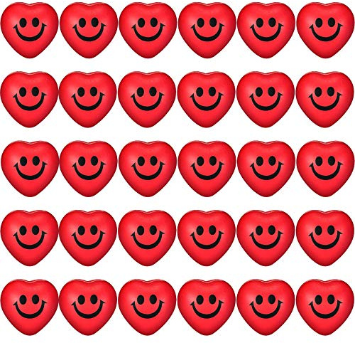 Blulu 30 Pieces Heart Stress Relief Balls, Smile Funny Face Mini Foam Balls for School Carnival Reward, Valentine Party Gift Bag Fillers(Red)