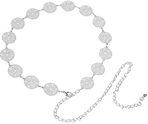 MoreChioce Taille Kette Gürtel,Damen Dekorativ Taillengürtel Metall Gürtel Strap Schärpe Strand Körperkette 130CM Silber