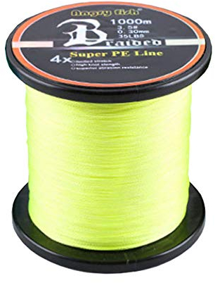 LSHEL Geflochtene Angelschnur 4fach 1000m PE Super Starke Geflochtene Schnüre, Gelb, 0.6# 0.12mm/6.8kg/15lb