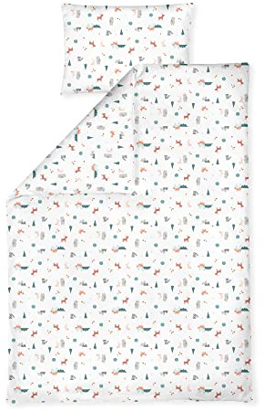 Julius Zöllner Biancheria da letto in jersey per bambini, 100 x 135 + 40 x 60 cm, set da 2 pezzi, copripiumino e federa, 100% jersey di cotone, con chiusura lampo, standard 100 by OEKO-TEX, Little Fox