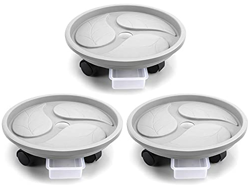 Looca Plant Caddy with Wheels and Drainage Tray, 13”Rolling Plant Stand Flower Pot Mover, Planter Caddies Round Plant Dolly for Heavy Duty Planter, 3 Pack, Bearing 120 lbs (Grey)